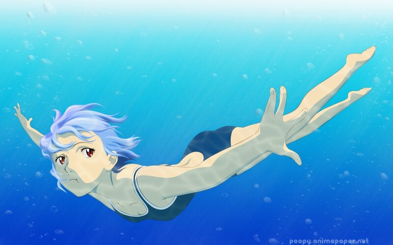 anime girl swimming underwater