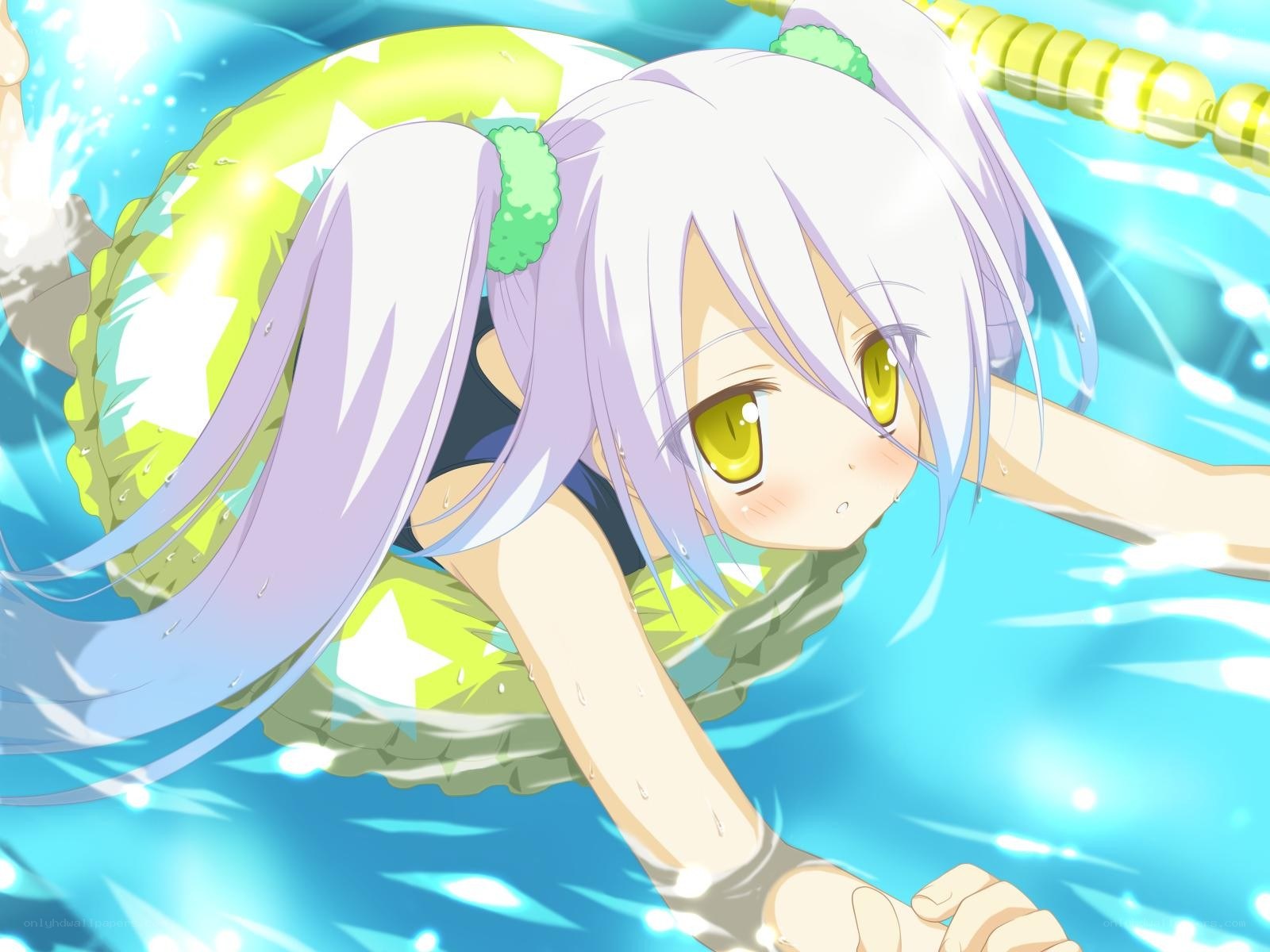 anime girl swimming with floatie
