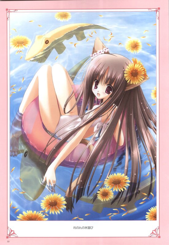 anime girl swimming with flowers