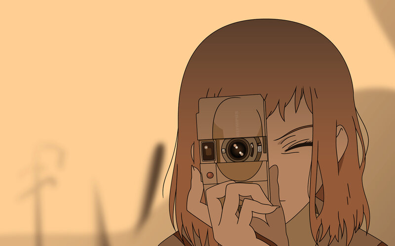 anime girl taking a photo
