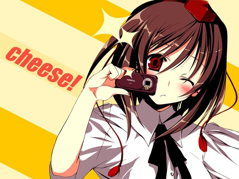 anime girl taking a photo