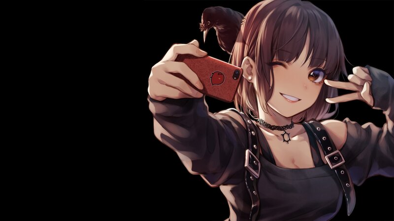 Anime Girl Taking Selfie — Black