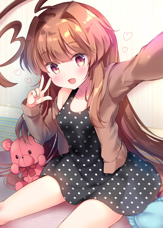 Anime Girl Taking Selfie — Brown, Playful