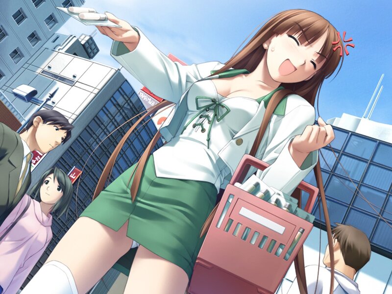 Anime Girl Taking Selfie — Green, Cheerful