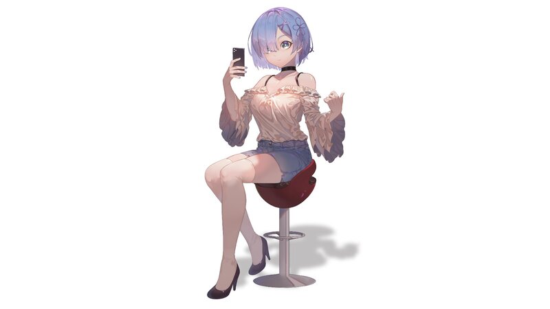 Anime Girl Taking Selfie — Purple, Casual, Digital Art