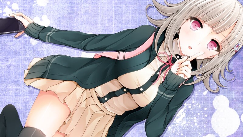 Anime Girl Taking Selfie — Purple, Playful