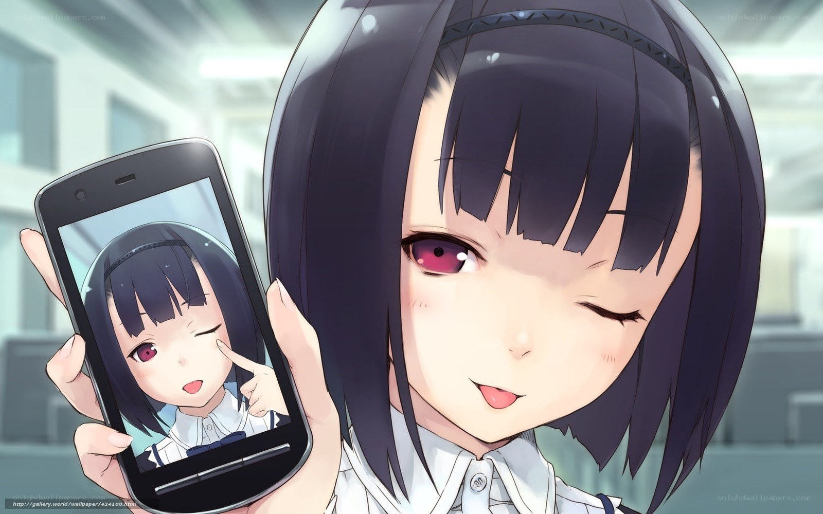 anime girl taking selfie