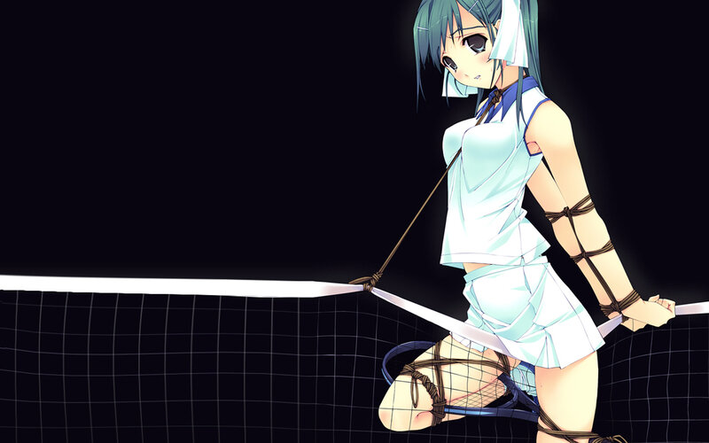anime girl tied to net