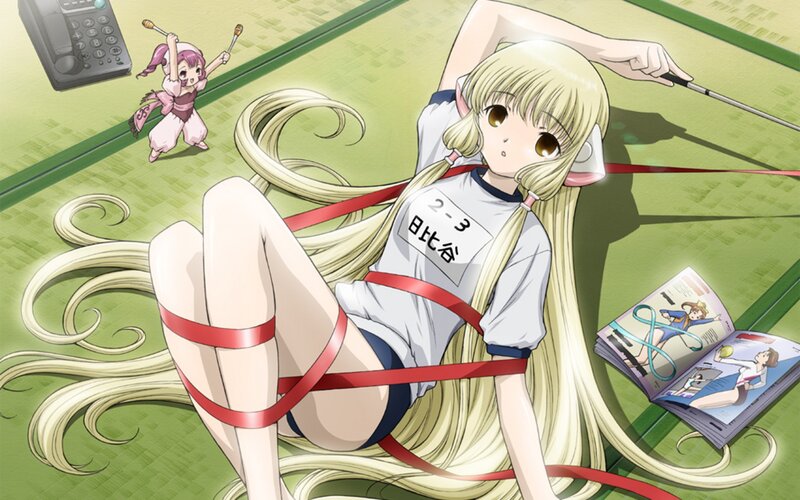 Anime girl tied with ribbon