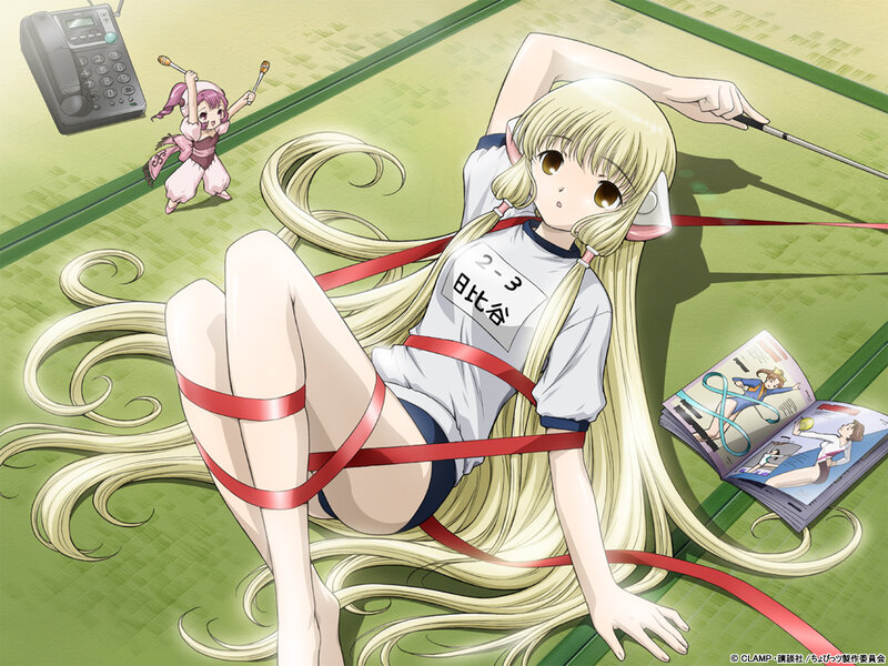 Anime girl tied with ribbon