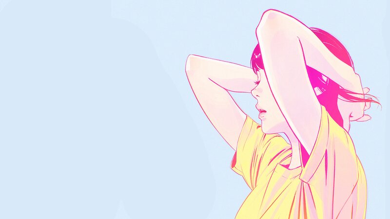 Anime Girl Tying Hair — Blue