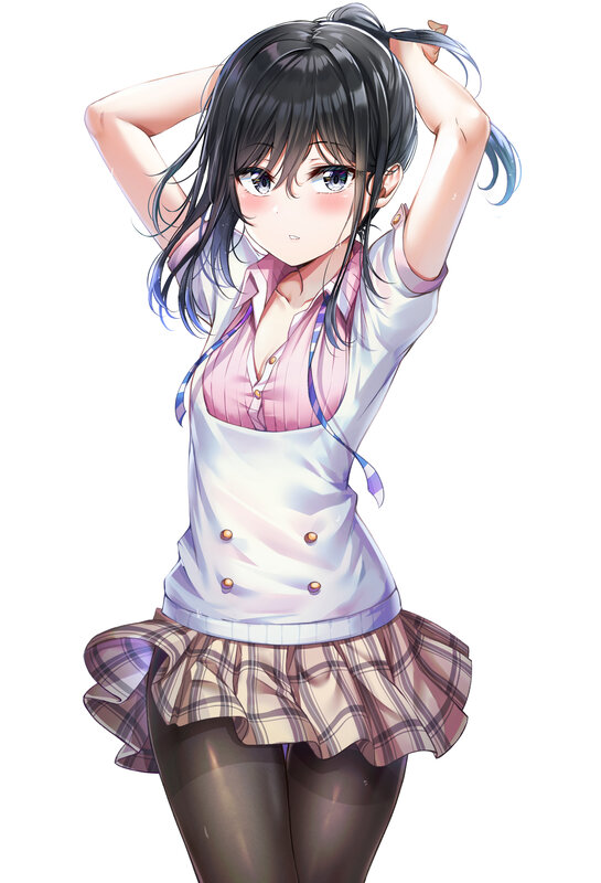 Anime Girl Tying Hair — White, Neutral, Digital Art