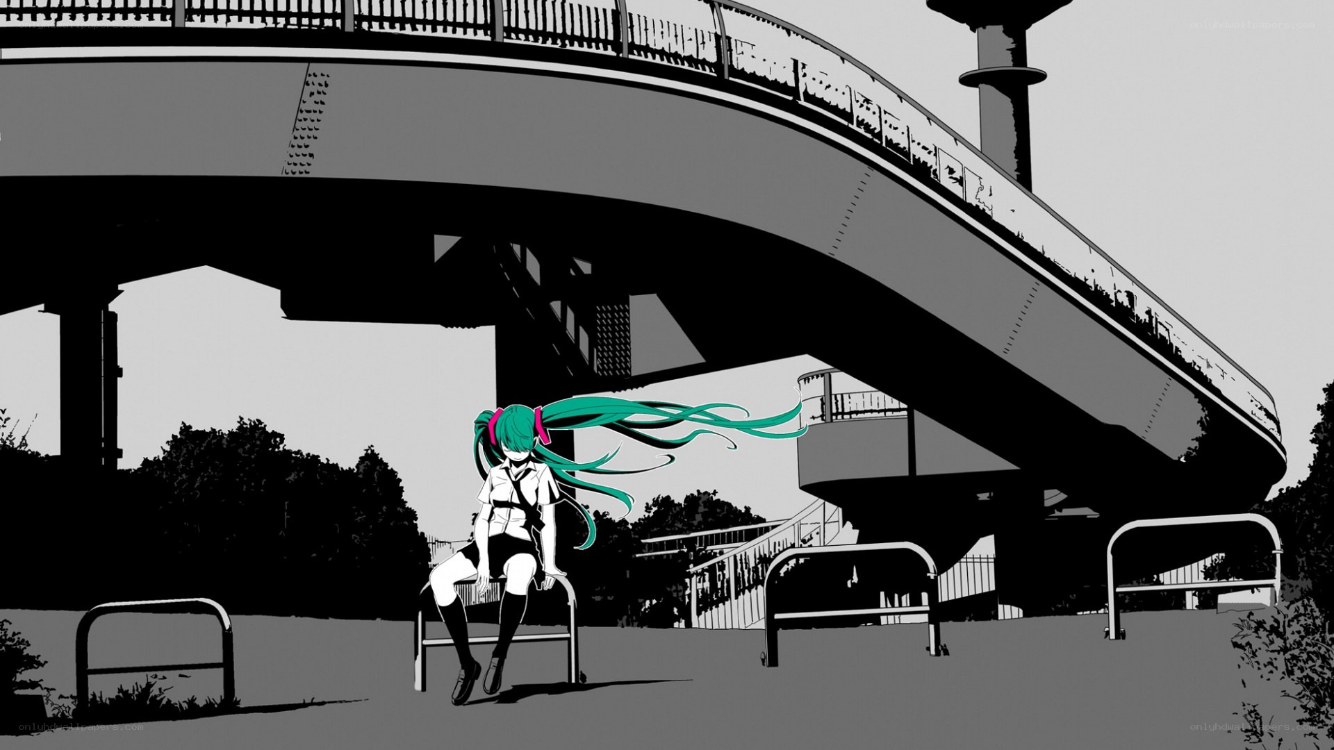 Anime girl under a bridge