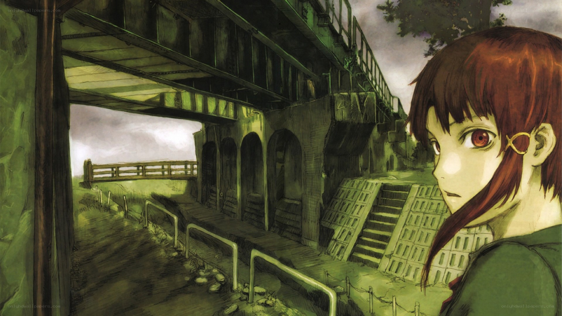 Anime girl under a bridge