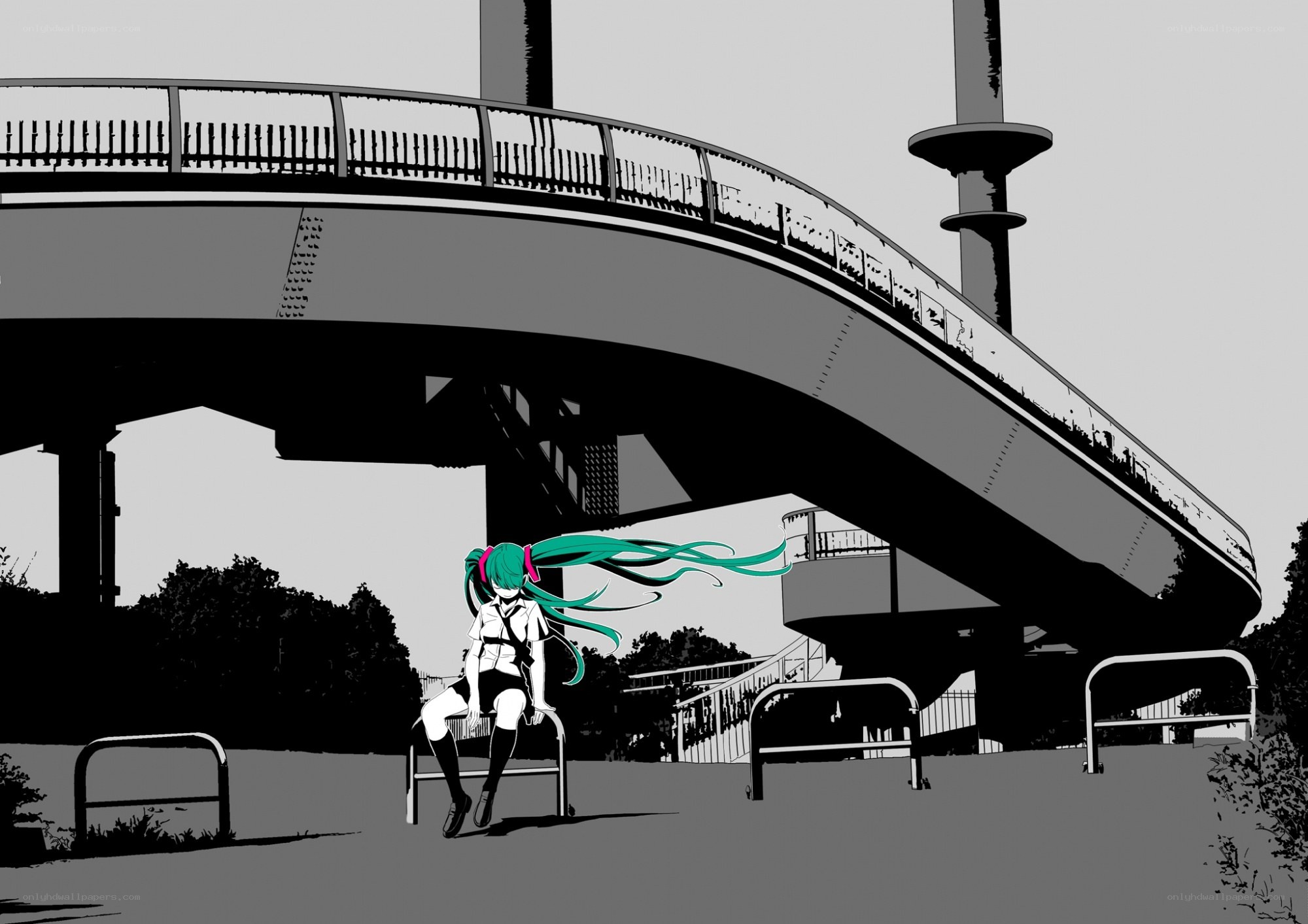 Anime girl under a bridge