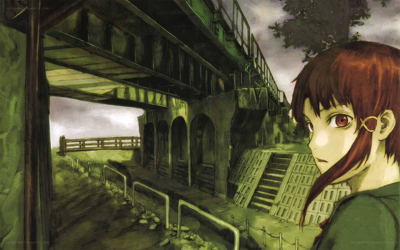 Anime girl under a bridge
