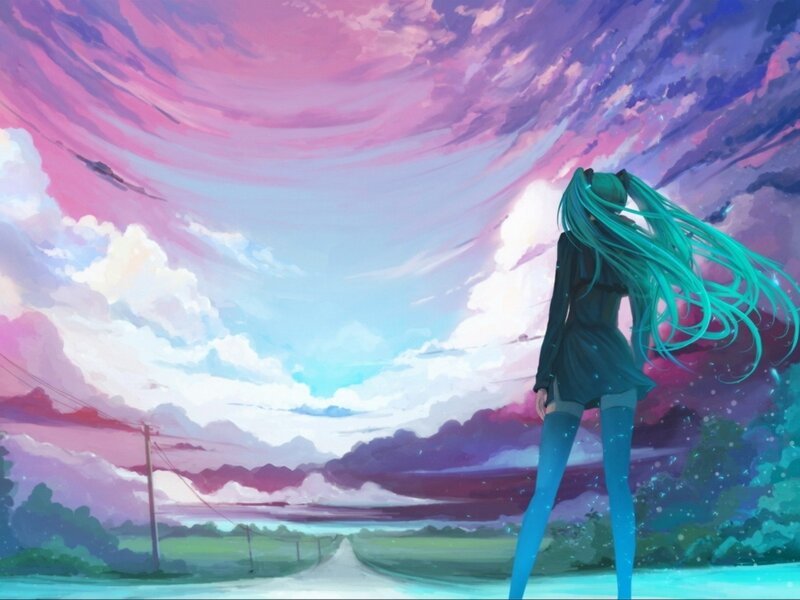 Anime girl under a colorful sky