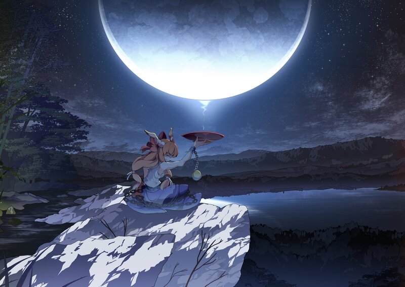 Anime girl under a full moon