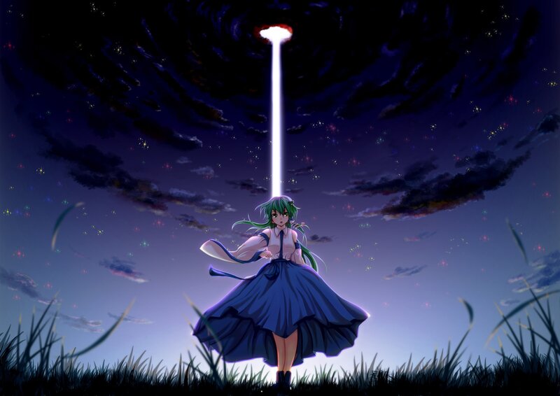 anime girl under a light beam