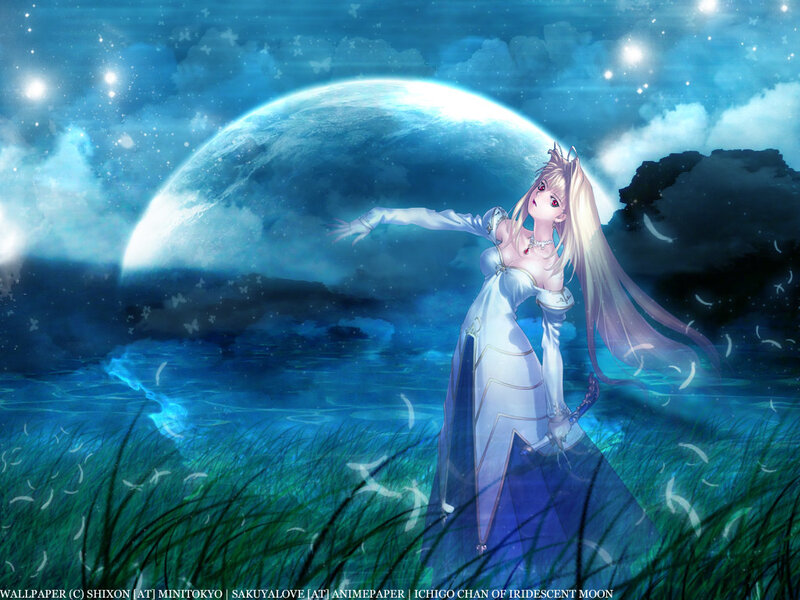 Anime girl under a moon