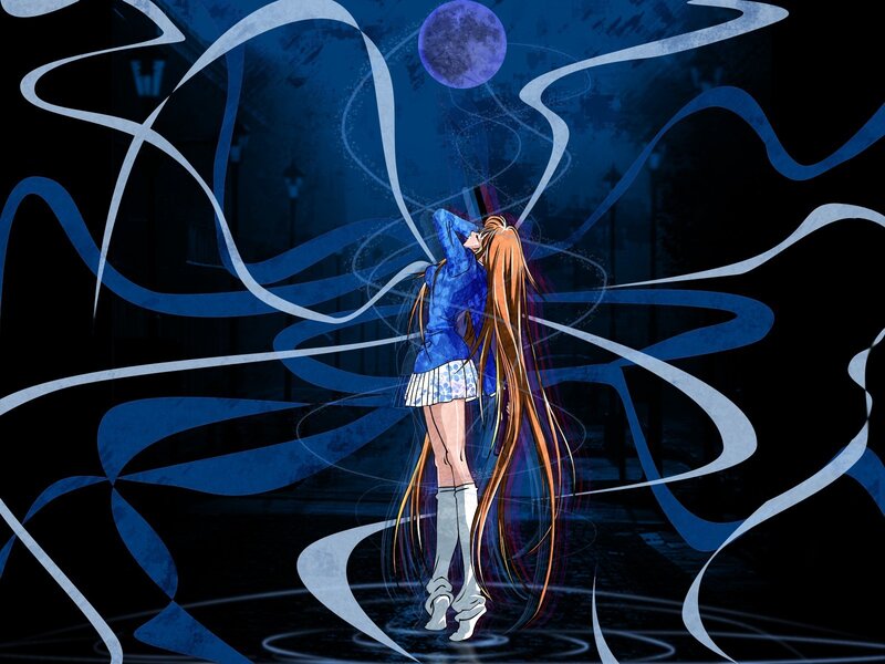 anime girl under a purple moon
