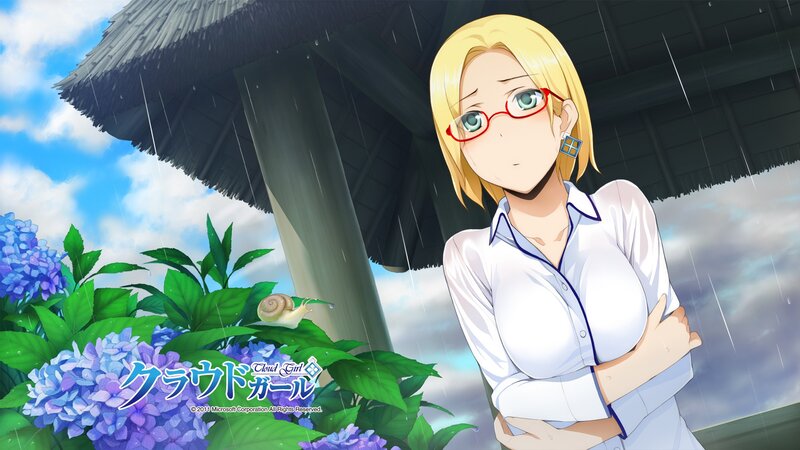 Anime girl under a rain shelter