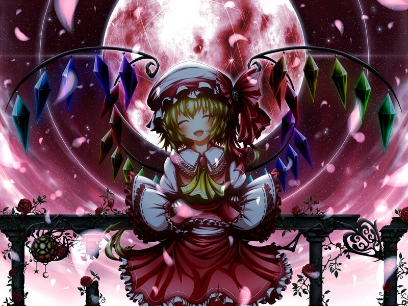 Anime girl under a red moon