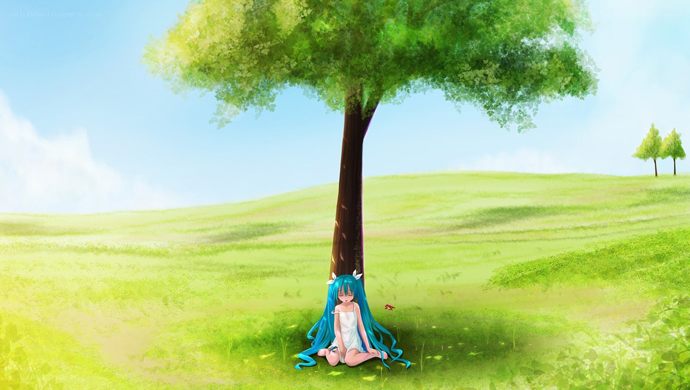 Anime girl under a tree