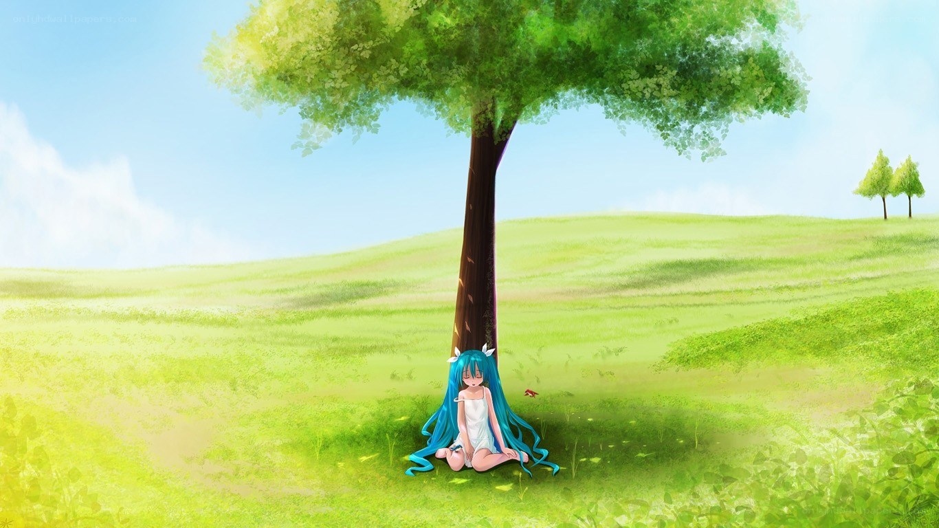 Anime girl under a tree