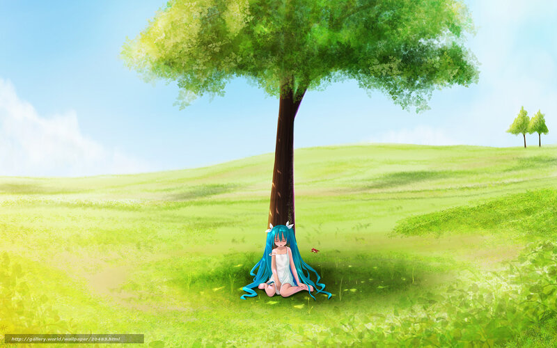 Anime girl under a tree