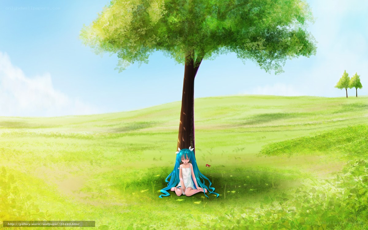 Anime girl under a tree