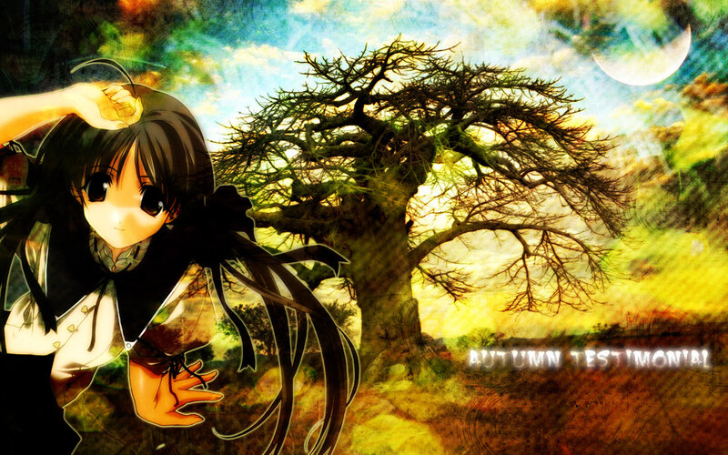 Anime girl under autumn tree