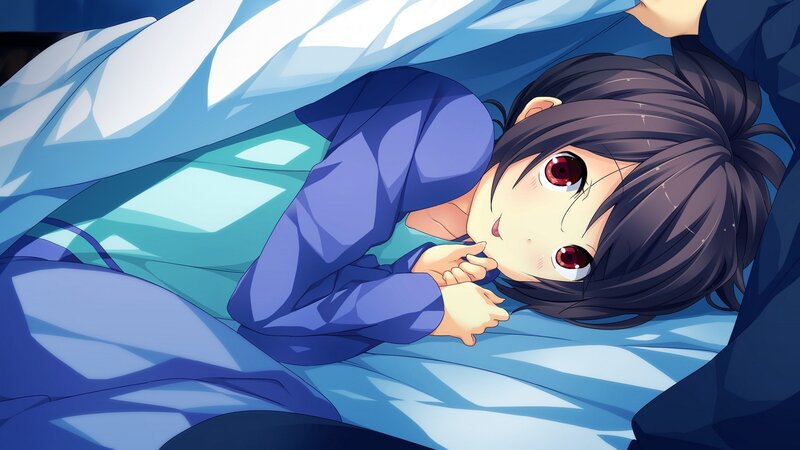 anime girl under blanket