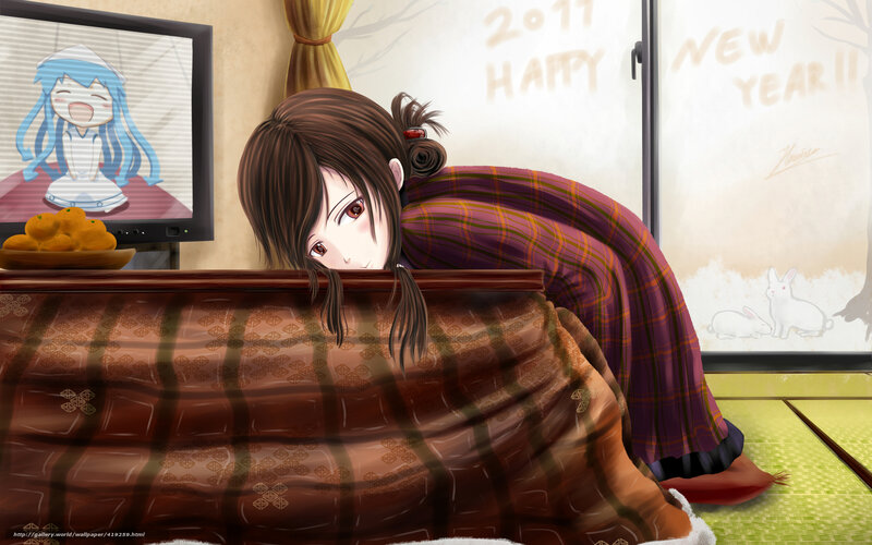 Anime Girl under Blanket — Brown