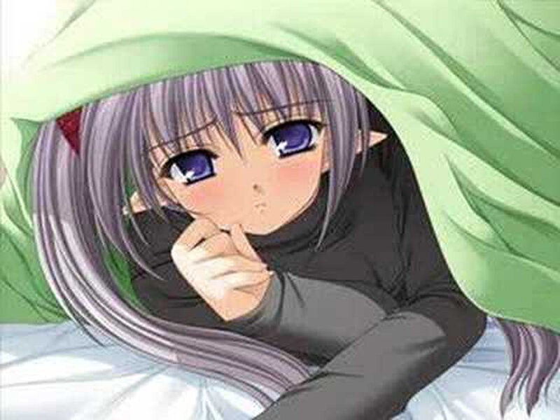 Anime Girl under Blanket — Green
