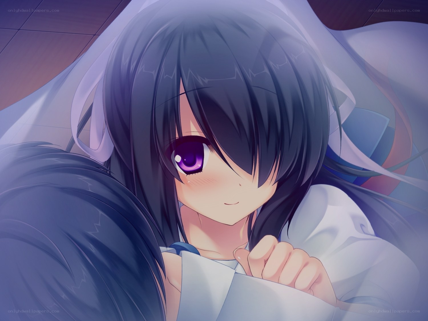anime girl under blanket