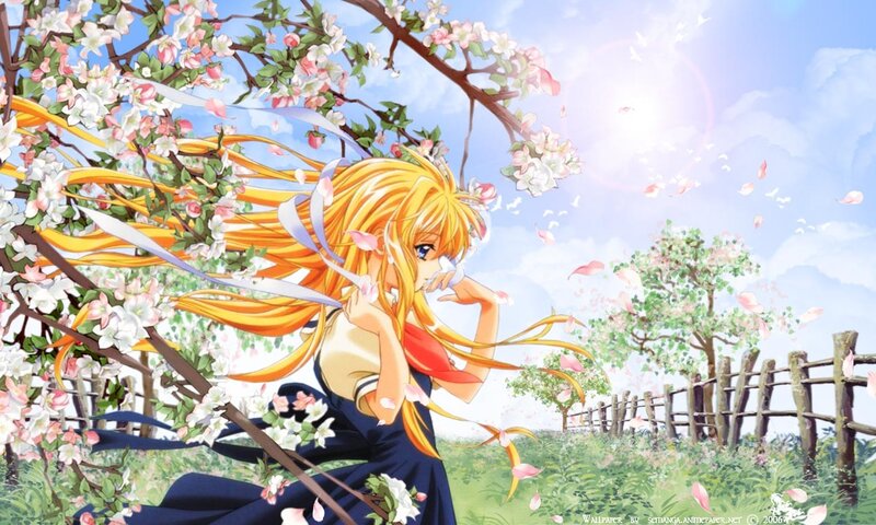 Anime Girl under Blossoms — Blue
