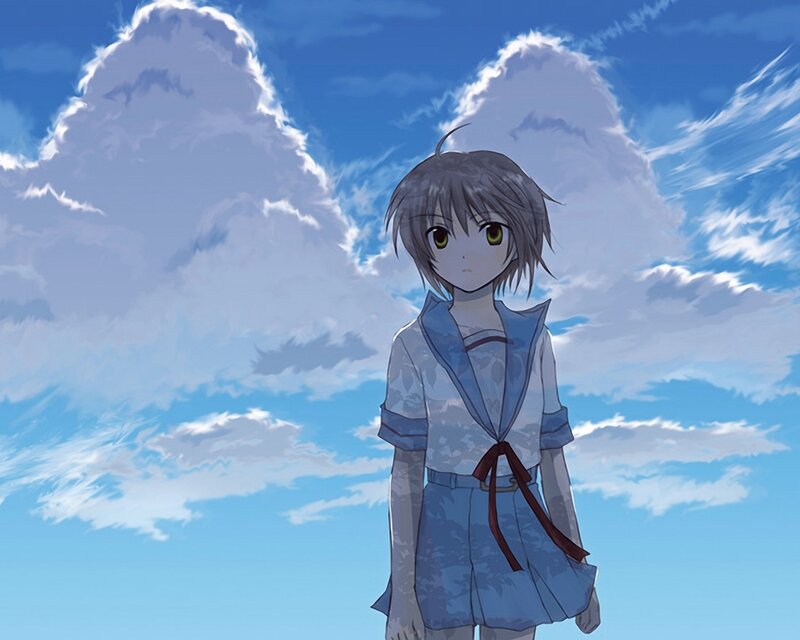 anime girl under blue sky