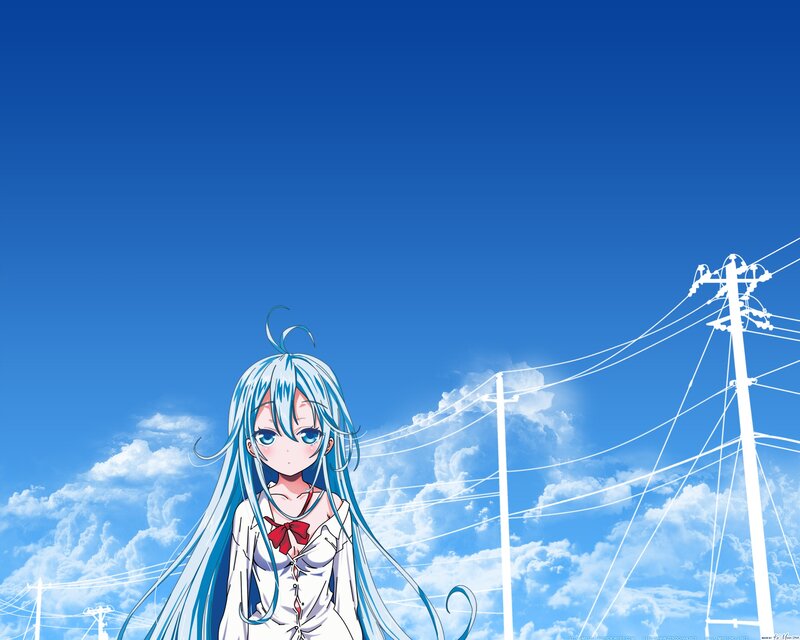 anime girl under blue sky