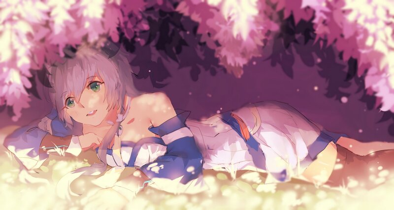 anime girl under cherry blossoms