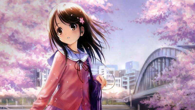 anime girl under cherry blossoms