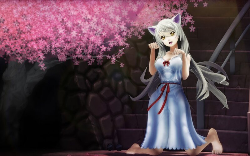 anime girl under cherry blossoms