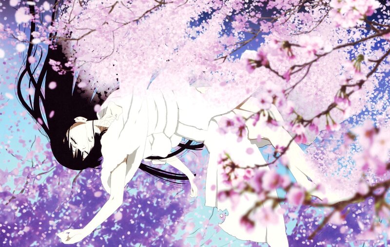 anime girl under cherry blossoms