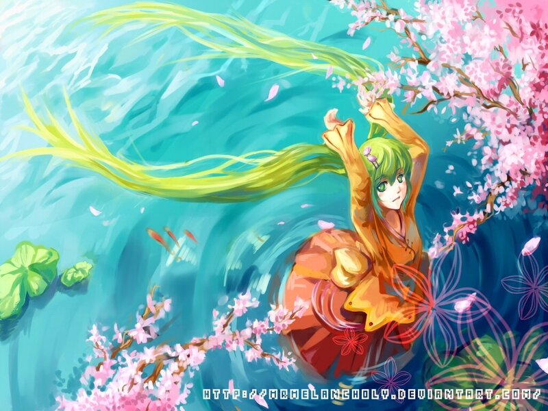 Anime girl under cherry blossoms