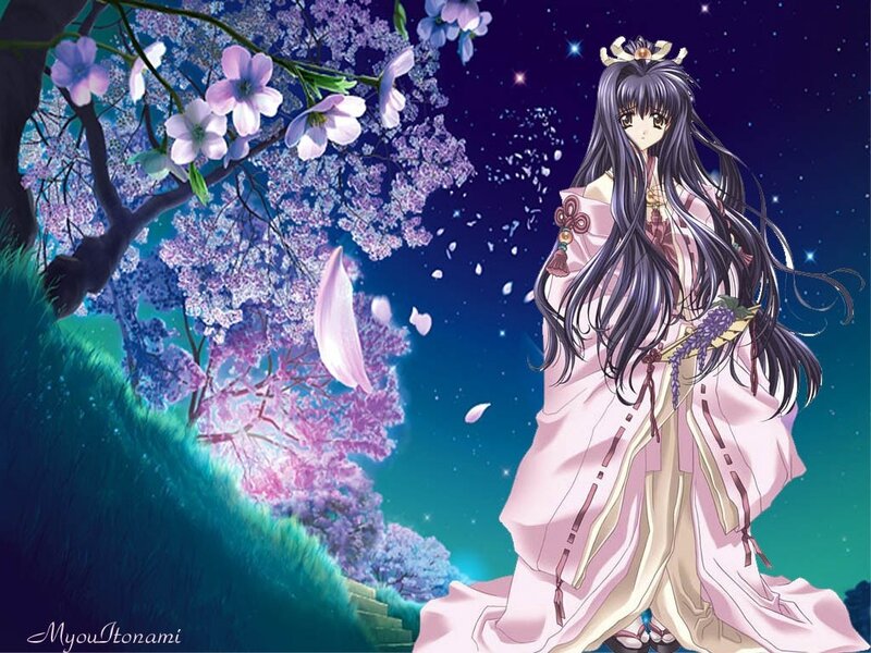 Anime girl under cherry blossoms