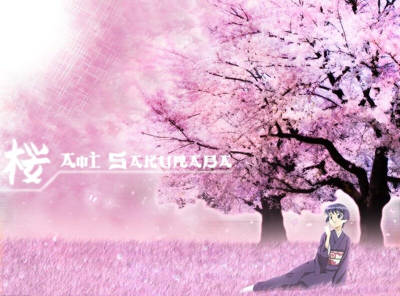 Anime girl under cherry blossoms