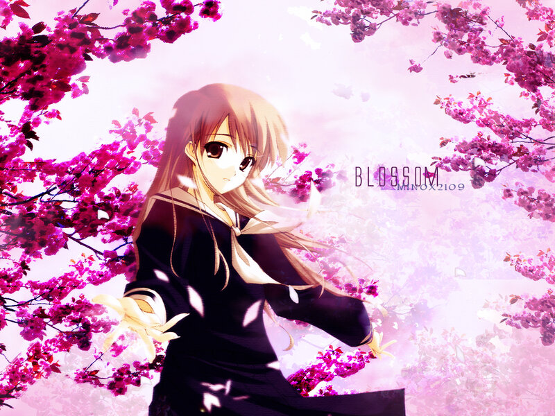 Anime girl under cherry blossoms