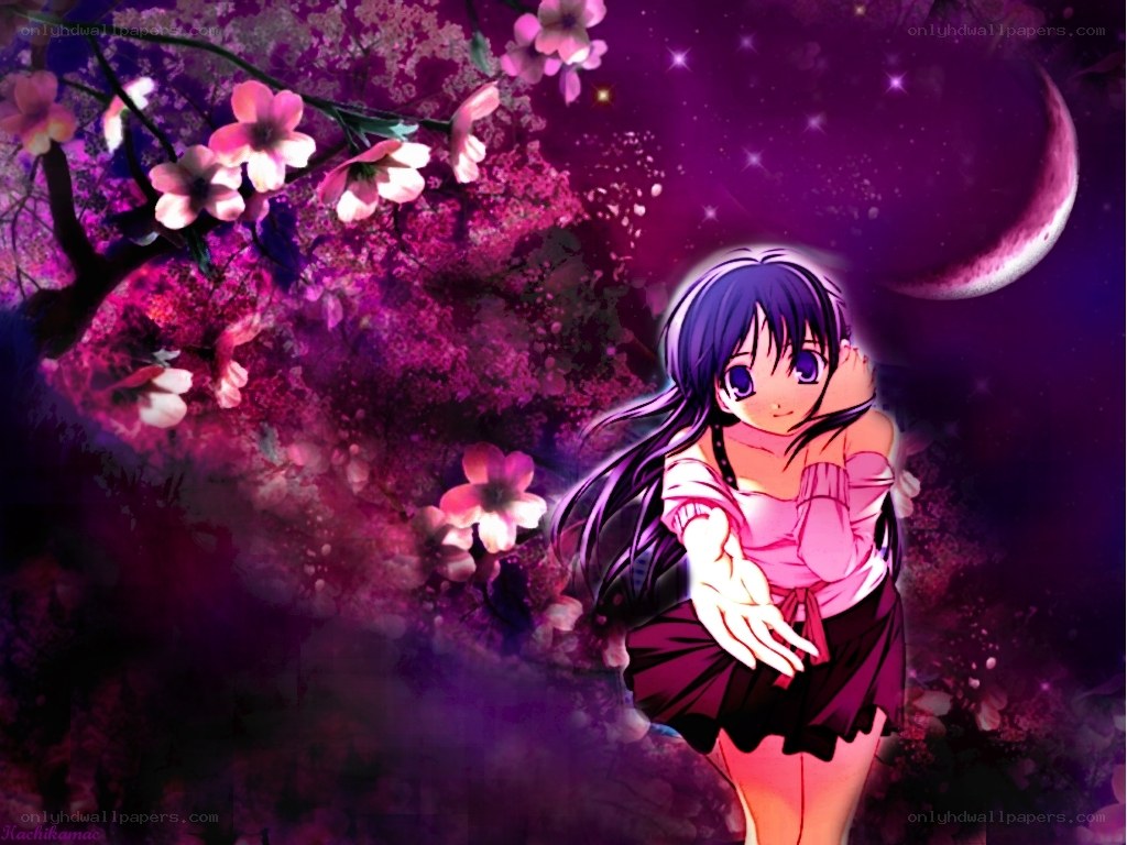anime girl under cherry blossoms