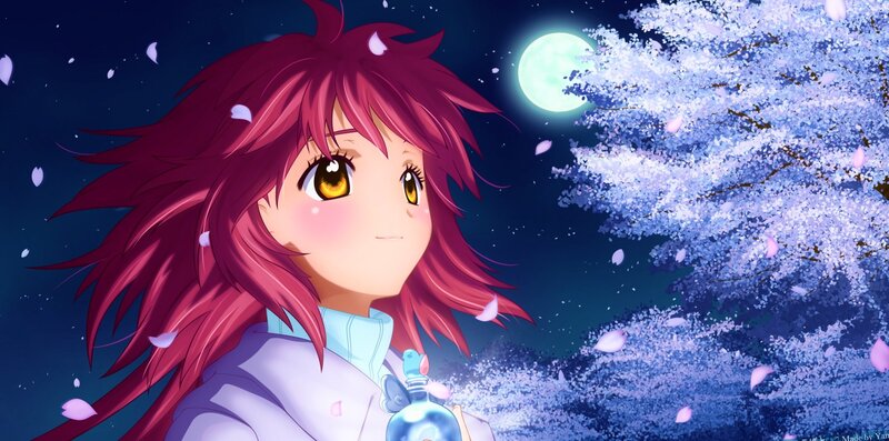 Anime girl under cherry blossoms