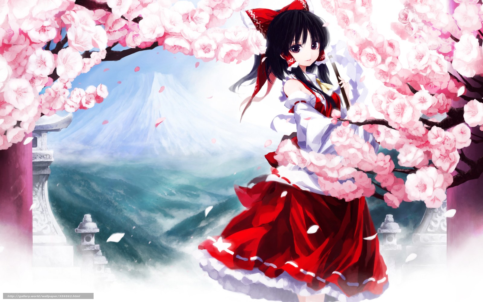 Anime girl under cherry blossoms